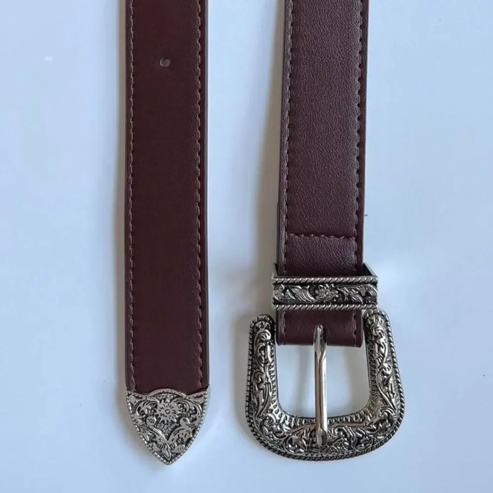 Y2K Brown Western Cowboy Belt – Boho Style, Unisex, Fits 26–34, Brand New